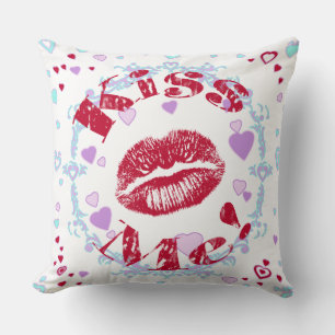 Cojín Decorativo ¡Bésame! Labios Rojos Con Corazón