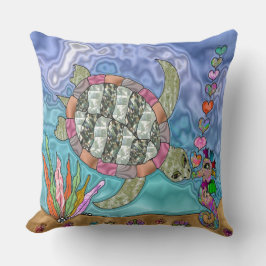 Cojín Decorativo Beso de caballito de mar de tortuga psicodélica