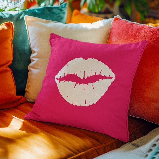 Cojín Decorativo Beso de Rosa y Blanco (Pink and White Smooch Throw Pillow)