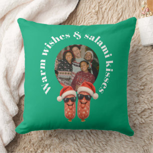 Cojín Decorativo Besos divertidos de salami foto familiar navidad