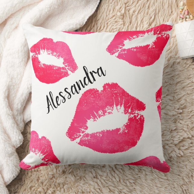 Cojín Decorativo Besos personalizados de pintalabios rosados - Días (Manta)