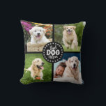 Cojín Decorativo Best Dog Mom Custom 4 Photo Paws Bold Black White<br><div class="desc">“Best Dog Mom.” Every day is better with your best friend by your side. Fun, white typography and a playful border of white paw prints on a black circle overlay 4 custom photos of the honored pet. Surprise your favorite dog mom and liven up her décor when you gift this...</div>