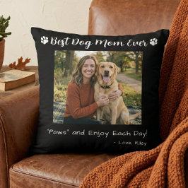 Cojín Decorativo Best Dog Mom Paws Pet Photo Black
