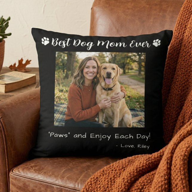 Cojín Decorativo Best Dog Mom Paws Pet Photo Black (Subido por el creador)