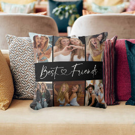 Cojín Decorativo Best Friends Photo Collage Modern Script Heart