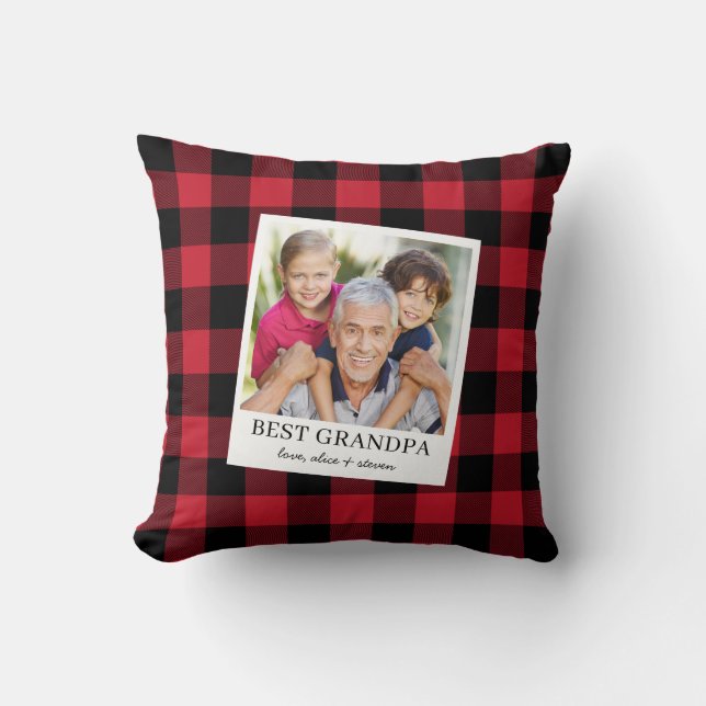 Cojín Decorativo Best Grandpa Black and Red Plaid Photo (Anverso)