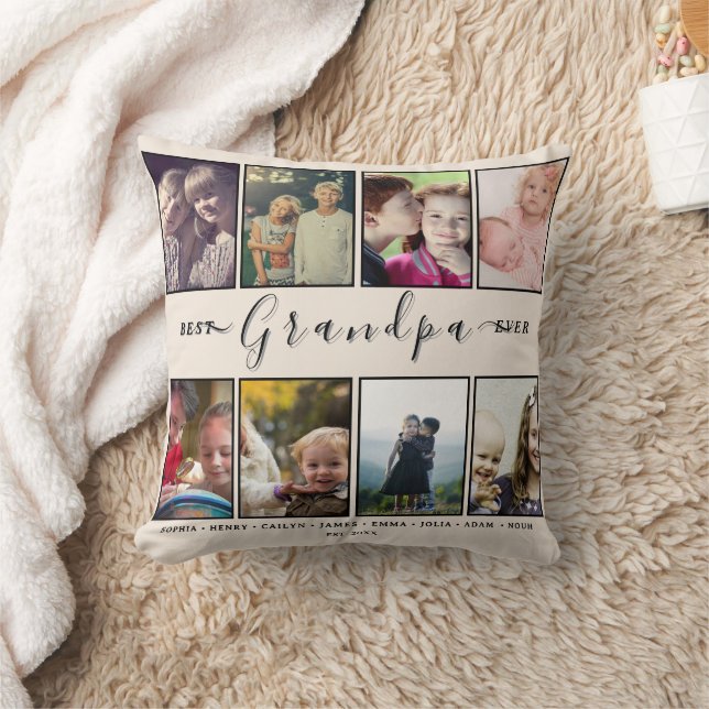 Cojín Decorativo Best Grandpa Ever – Custom Grandkids’ 8 Photo Name (Manta)