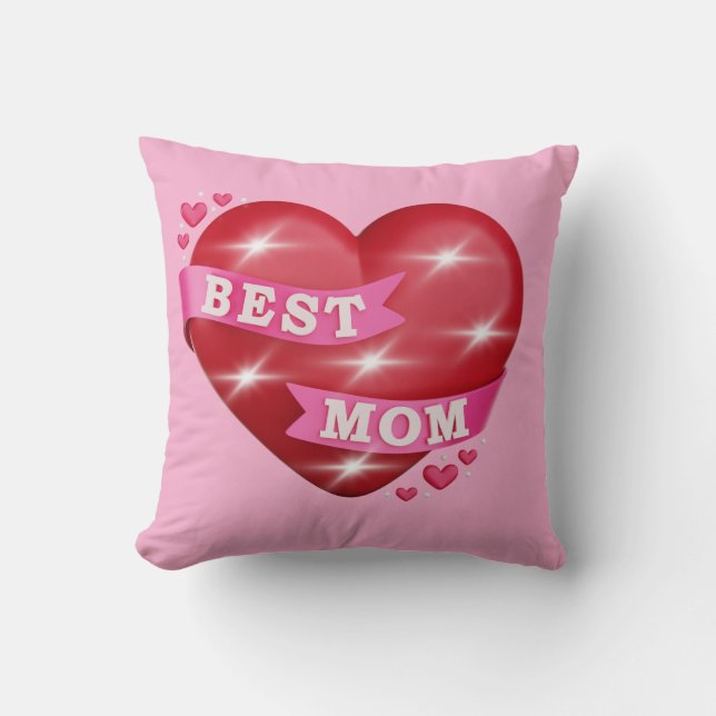 Cojín Decorativo Best Mom 3D Glossy Red Heart Mother's Day Gif (Anverso)