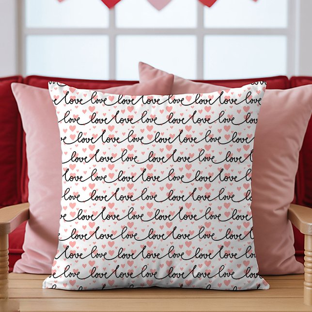 Cojín Decorativo Best Valentine’s Gift Pink Black Hearts Love Text (Best Valentine’s Gift Pink Black Hearts Love Text Throw Pillow)