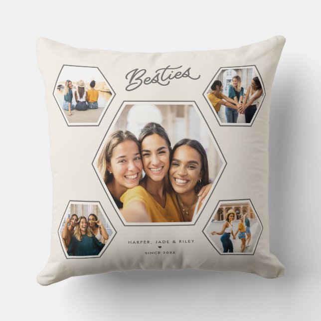Cojín Decorativo Besties Custom 10 Photo Collage Handwritten Script (Reverso )