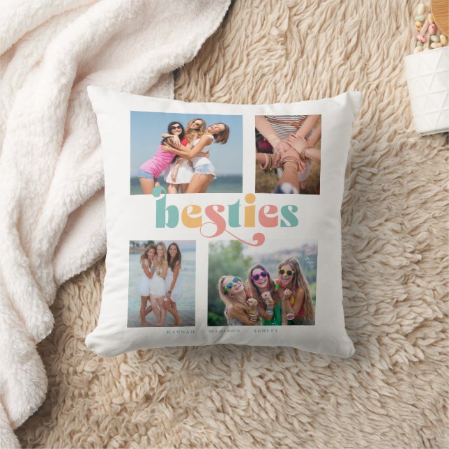 Cojín Decorativo Besties Retro 4 Fotos Mejores Amigos (Manta)