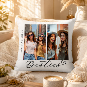 Cojín Decorativo Bestis Dos Fotos Caligrafía Script Heart BFF