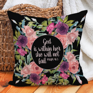 Cojín Decorativo Biblia Cristiana Floral Acuarela Rosa Púrpura