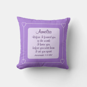 Cojín Decorativo Bíblica morada ligera Verse nombre personalizado r