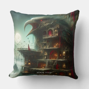 Cojín Decorativo Biblioteca de Casa de Pájaro de Fantasía Lindo