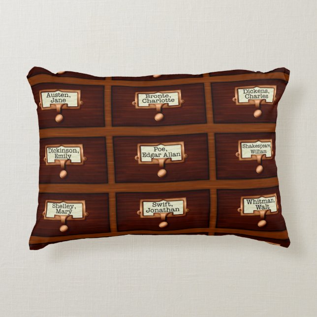 Cojín Decorativo Biblioteca Libros Catálogo de tarjetas de madera D (Anverso)