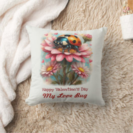 Cojín Decorativo Bicho de amor del día de San Valentín en rosa flor