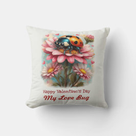 Cojín Decorativo Bicho de amor del día de San Valentín en rosa flor