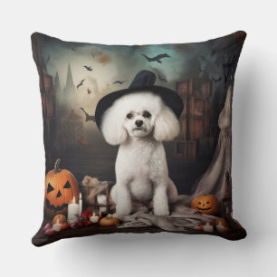 Cojín Decorativo Bichon Frise Calabazas Halloween Espeluznante