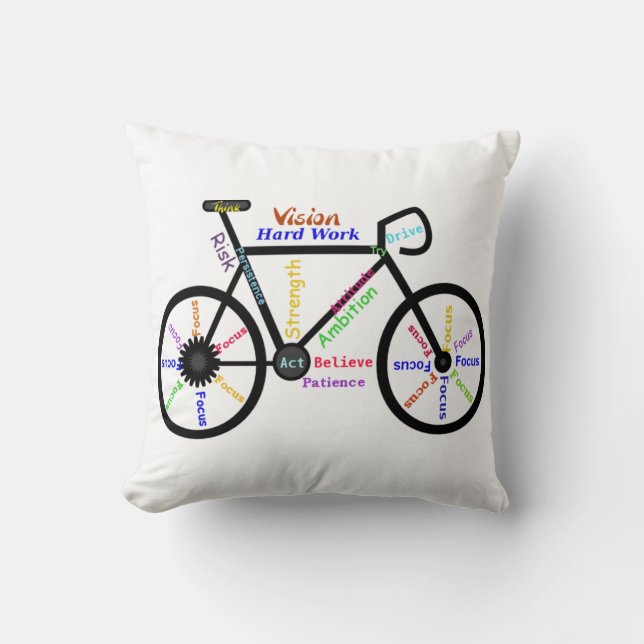Cojín Decorativo Bicicleta, ciclo, palabras motivacionales (Anverso)