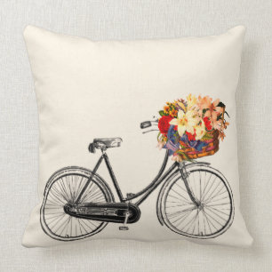 Cojín Decorativo Bicicleta con cesta llena de flores