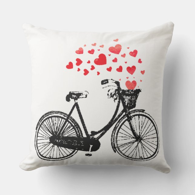 Cojín Decorativo Bicicleta de época con corazones de amor (Anverso)