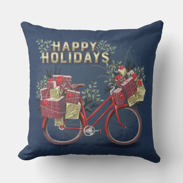 Cojín Decorativo Bicicleta de Navidades rojos con regalos (Anverso)