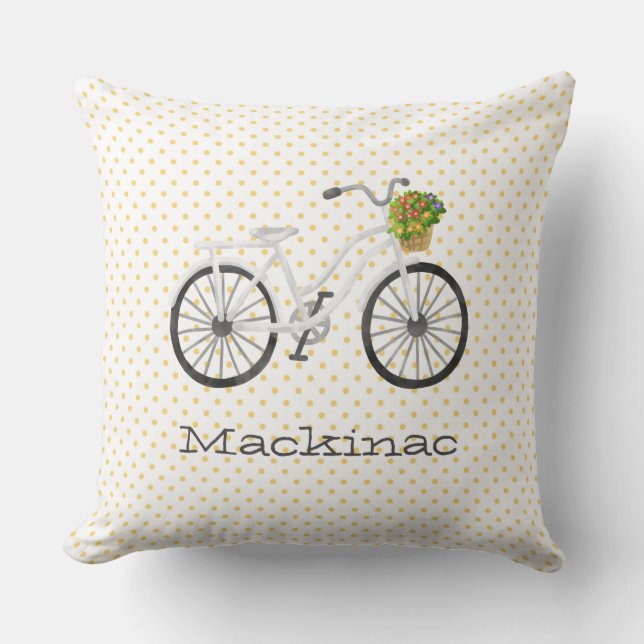 Cojín Decorativo Bicicleta Familia Reunión Año Flores Mackinac Dive (Anverso)