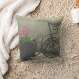 Cojín Decorativo Bicicleta Flor Vintage Blanco Y Negro
