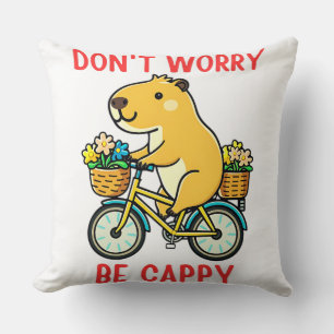 Cojín Decorativo Bicicleta Flores felices Kawaii Capybara