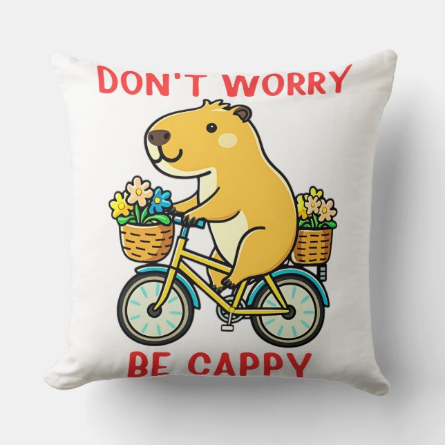 Cojín Decorativo Bicicleta Flores felices Kawaii Capybara (Anverso)