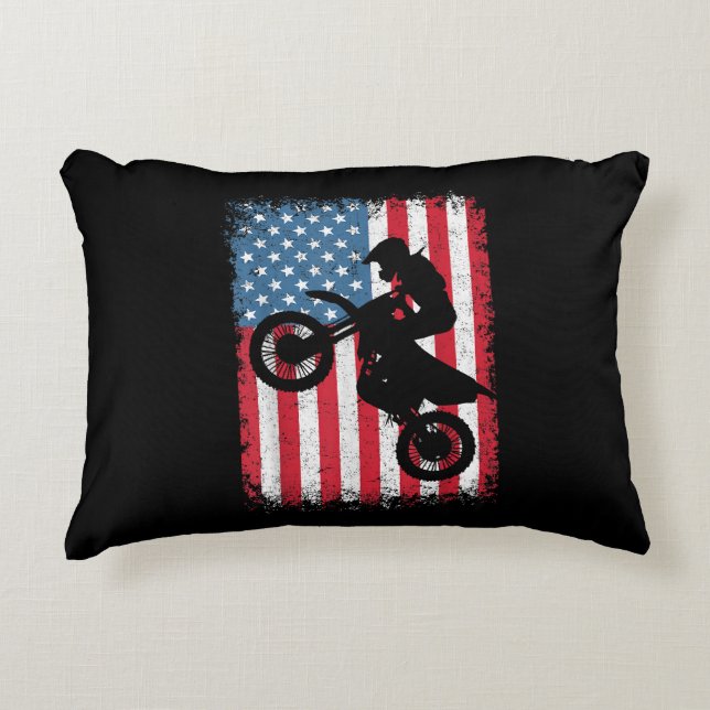 Cojín Decorativo Bicicleta Sucia Bandera Estadounidense Motocross B (Anverso)