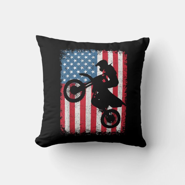Cojín Decorativo Bicicleta Sucia Bandera Estadounidense Motocross B (Anverso)