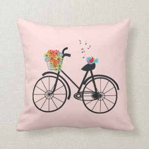 Cojín Decorativo Bicicleta vintage y pájaro canto