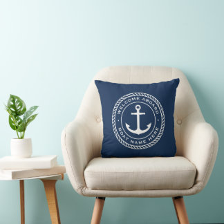 Cojín Decorativo Bienvenida a bordo nombre del barco fondeador bord