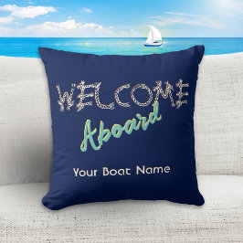 Cojín Decorativo Bienvenida a bordo Nombre del barco Náutico Azul d