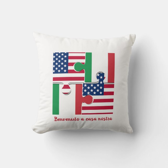 Cojín Decorativo Bienvenida Americana Italiana (Anverso)