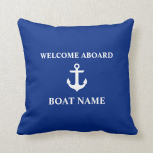 Cojín Decorativo Bienvenida Azul Náutico A bordo Nombre De Barco A