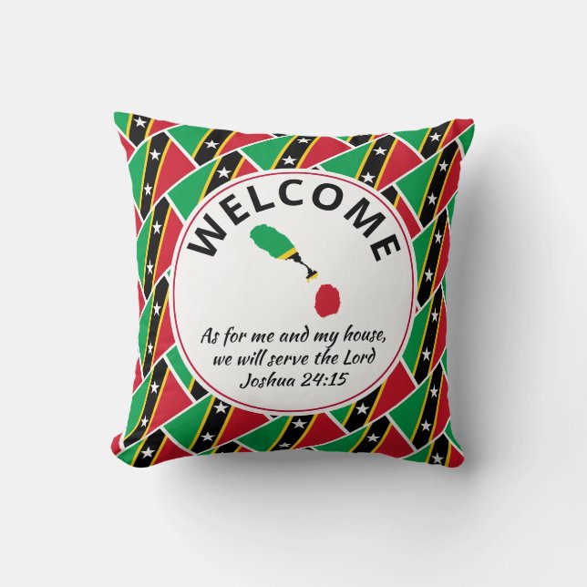 Cojín Decorativo Bienvenida cristiana de ST KITTS NEVIS (Anverso)
