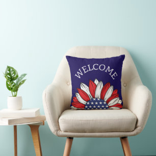 Cojín Decorativo Bienvenida de girasoles patrióticos