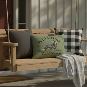 Cojín Decorativo Bienvenida de la familia Longhair Dachshund Person