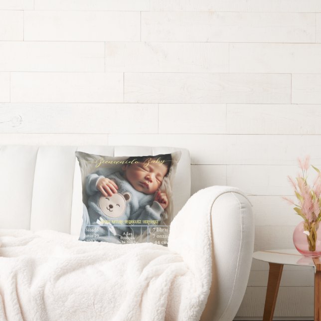 Cojín Decorativo Bienvenida | Foto Personalizado Recién Nacidos, Es (Sofá)