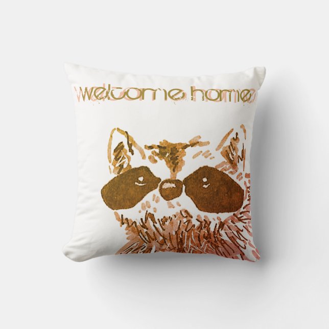 Cojín Decorativo Bienvenida Hogar Woodland Gold Raccoon (Anverso)