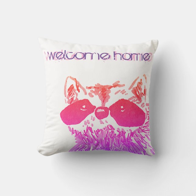 Cojín Decorativo Bienvenida Hogar Woodland Pink Raccoon (Anverso)