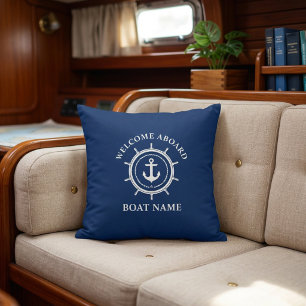 Cojín Decorativo Bienvenida Náutica a Bordo Nombre del Barco Ancla