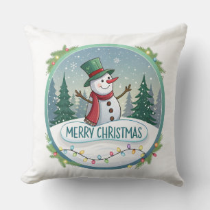 Cojín Decorativo Bienvenida Navideña Alegre del Muñeco de Nieve