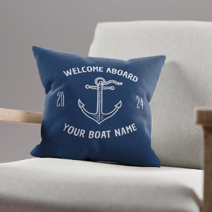Cojín Decorativo Bienvenida Personalizada a Bordo Nombre del Barco 