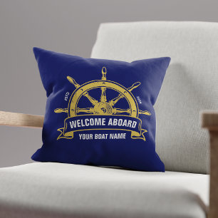 Cojín Decorativo Bienvenida personalizada a bordo Rueda náutica de