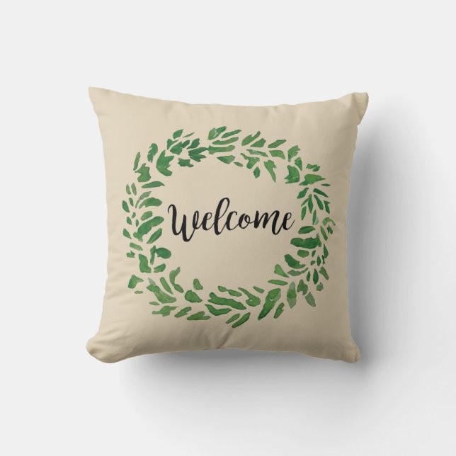 Cojín Decorativo Bienvenida Wreath Pintura Beige Pillow (Anverso)
