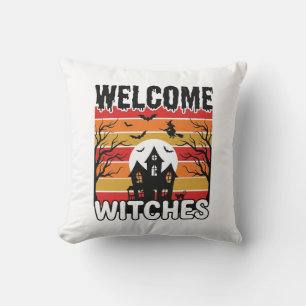 Cojín Decorativo Bienvenidas Brujas Diseño de Grabado Vintage de Ha